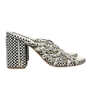 Antolina Women's Black and White Woven Block Heel Slide Sandals Size 38.5